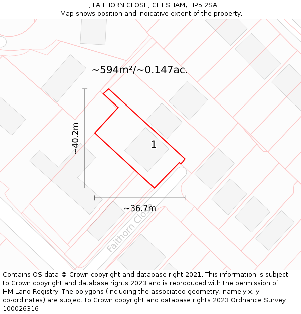 1, FAITHORN CLOSE, CHESHAM, HP5 2SA: Plot and title map