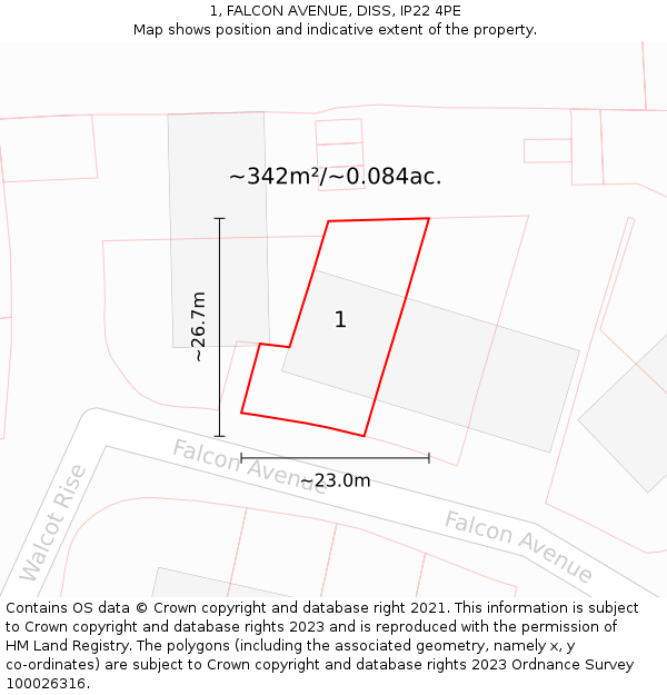 1, FALCON AVENUE, DISS, IP22 4PE: Plot and title map