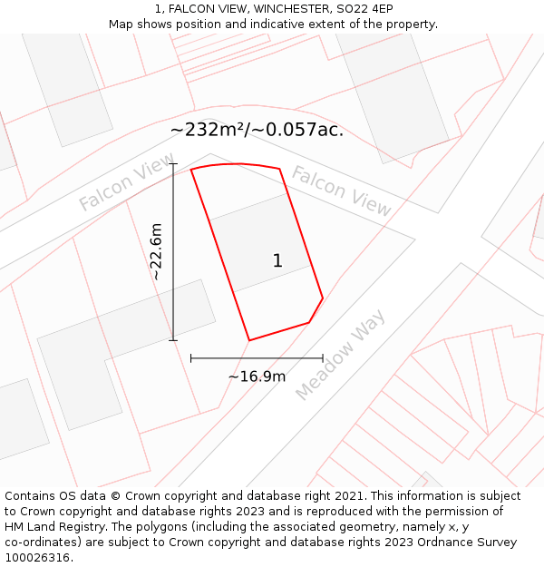 1, FALCON VIEW, WINCHESTER, SO22 4EP: Plot and title map