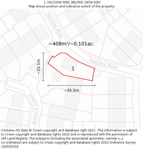 1, FALCONS RISE, BELPER, DE56 0QN: Plot and title map