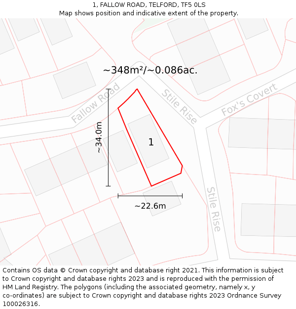 1, FALLOW ROAD, TELFORD, TF5 0LS: Plot and title map