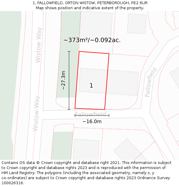 1, FALLOWFIELD, ORTON WISTOW, PETERBOROUGH, PE2 6UR: Plot and title map