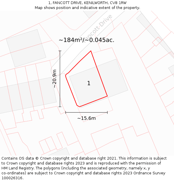 1, FANCOTT DRIVE, KENILWORTH, CV8 1RW: Plot and title map