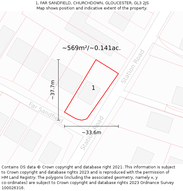 1, FAR SANDFIELD, CHURCHDOWN, GLOUCESTER, GL3 2JS: Plot and title map