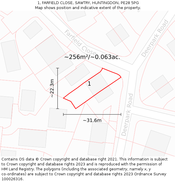 1, FARFIELD CLOSE, SAWTRY, HUNTINGDON, PE28 5PG: Plot and title map