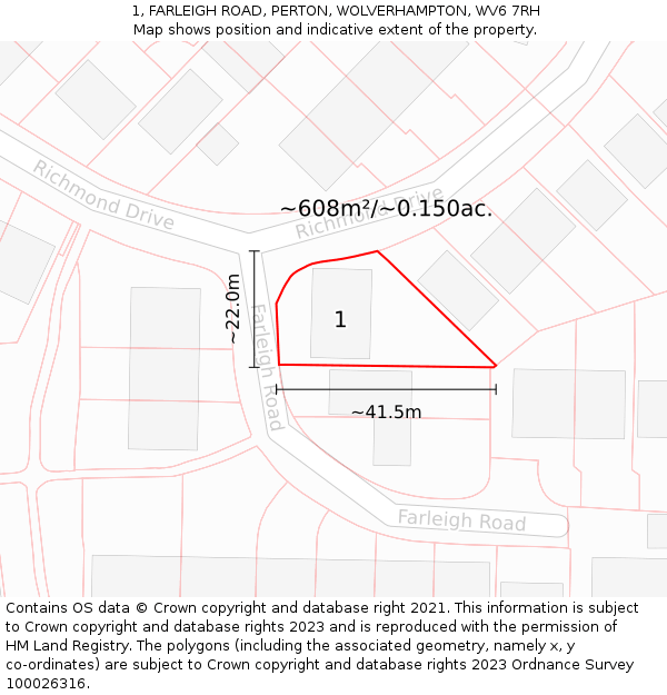 1, FARLEIGH ROAD, PERTON, WOLVERHAMPTON, WV6 7RH: Plot and title map