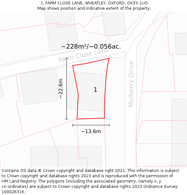 1, FARM CLOSE LANE, WHEATLEY, OXFORD, OX33 1UG: Plot and title map