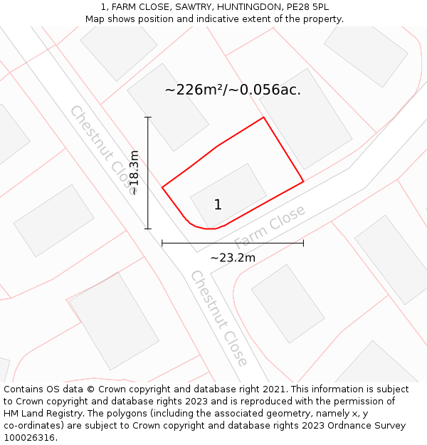 1, FARM CLOSE, SAWTRY, HUNTINGDON, PE28 5PL: Plot and title map