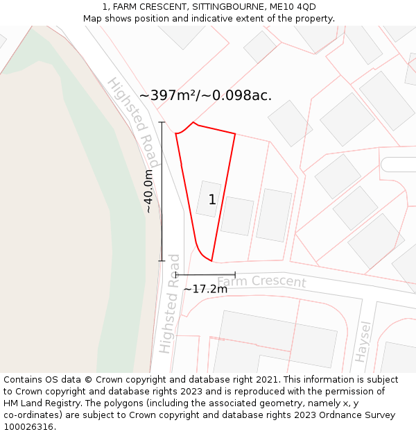 1, FARM CRESCENT, SITTINGBOURNE, ME10 4QD: Plot and title map