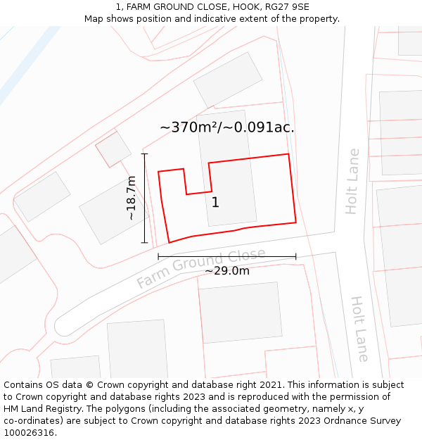 1, FARM GROUND CLOSE, HOOK, RG27 9SE: Plot and title map