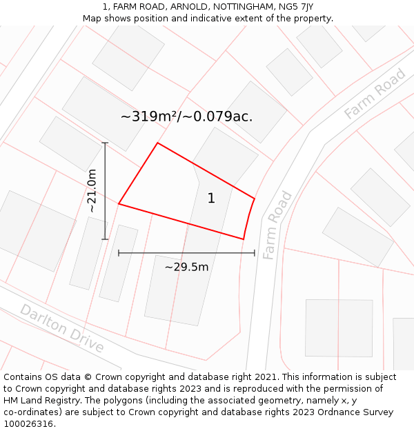 1, FARM ROAD, ARNOLD, NOTTINGHAM, NG5 7JY: Plot and title map