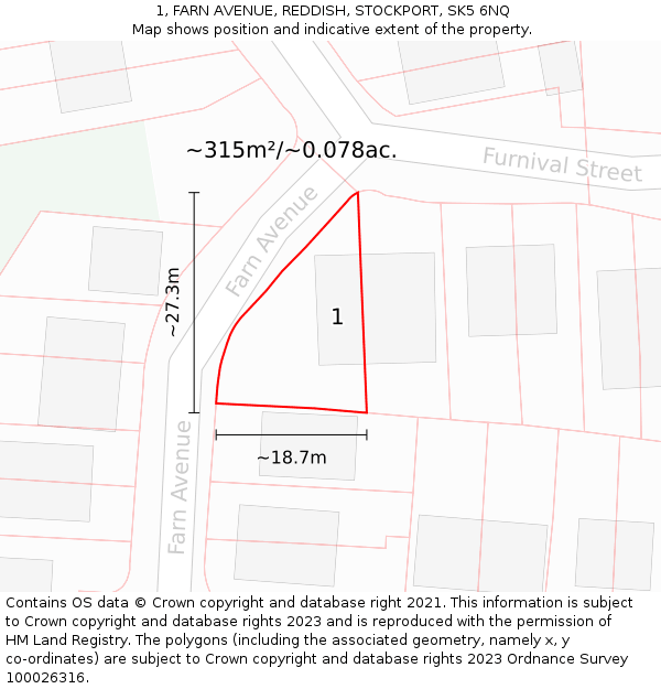 1, FARN AVENUE, REDDISH, STOCKPORT, SK5 6NQ: Plot and title map