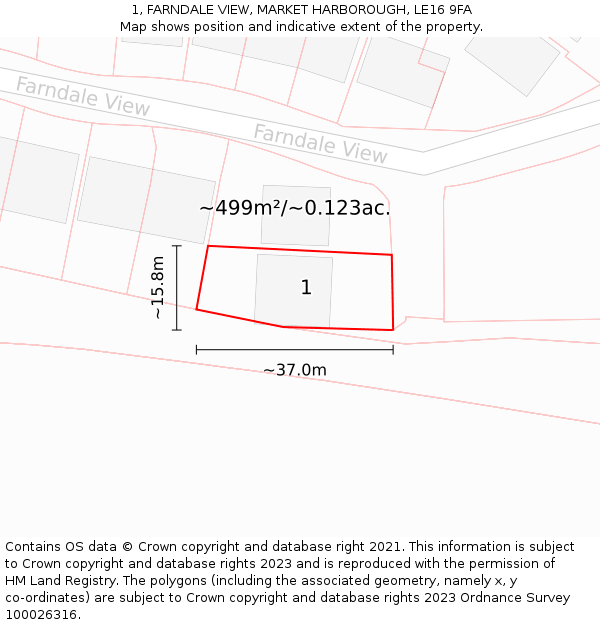 1, FARNDALE VIEW, MARKET HARBOROUGH, LE16 9FA: Plot and title map