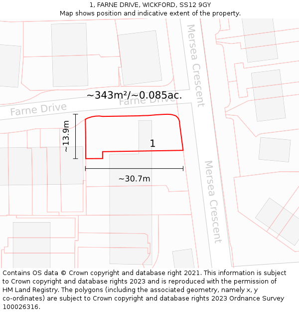 1, FARNE DRIVE, WICKFORD, SS12 9GY: Plot and title map