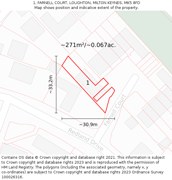 1, FARNELL COURT, LOUGHTON, MILTON KEYNES, MK5 8FD: Plot and title map