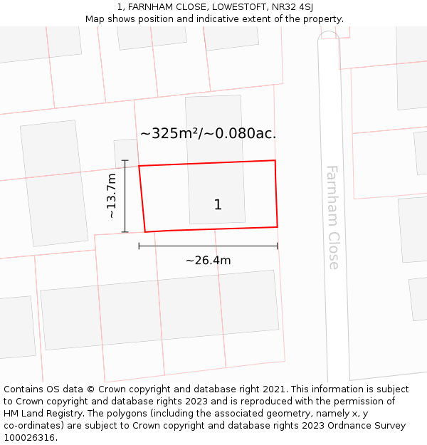 1, FARNHAM CLOSE, LOWESTOFT, NR32 4SJ: Plot and title map