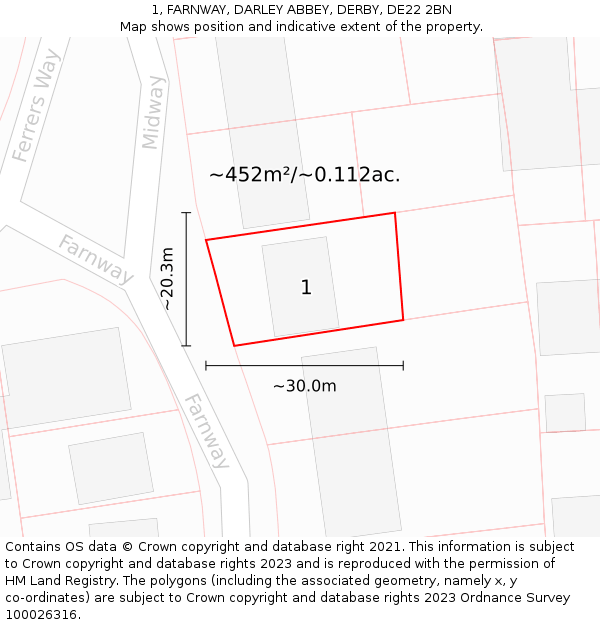 1, FARNWAY, DARLEY ABBEY, DERBY, DE22 2BN: Plot and title map