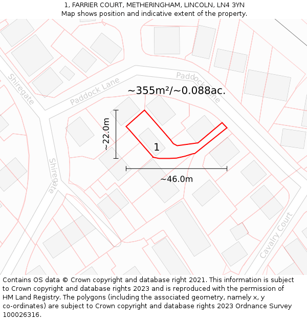 1, FARRIER COURT, METHERINGHAM, LINCOLN, LN4 3YN: Plot and title map