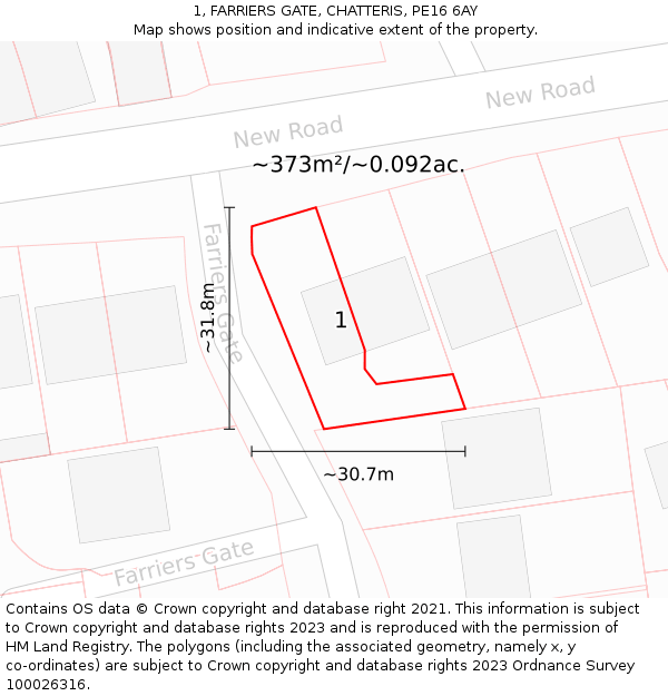1, FARRIERS GATE, CHATTERIS, PE16 6AY: Plot and title map