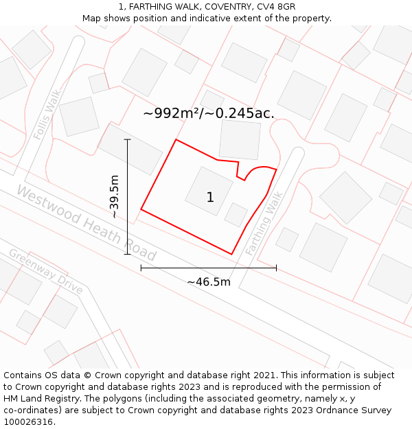 1, FARTHING WALK, COVENTRY, CV4 8GR: Plot and title map