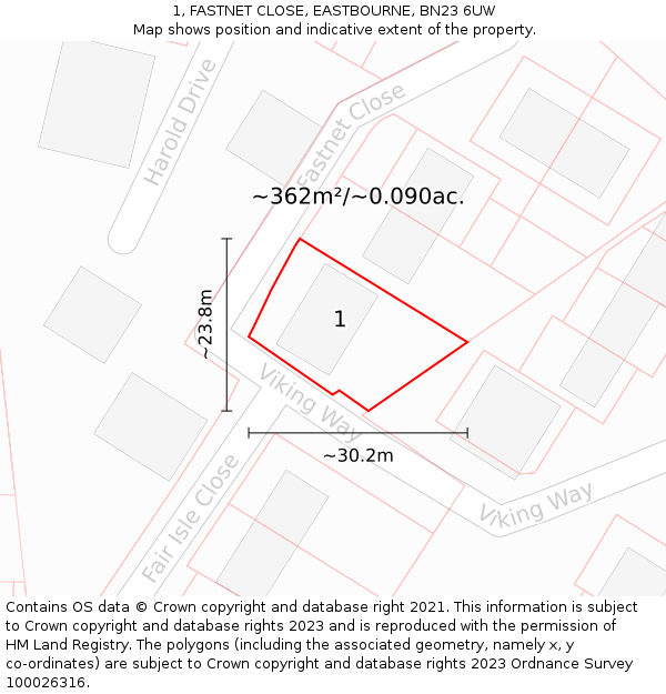 1, FASTNET CLOSE, EASTBOURNE, BN23 6UW: Plot and title map