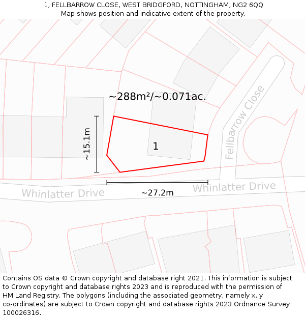 1, FELLBARROW CLOSE, WEST BRIDGFORD, NOTTINGHAM, NG2 6QQ: Plot and title map