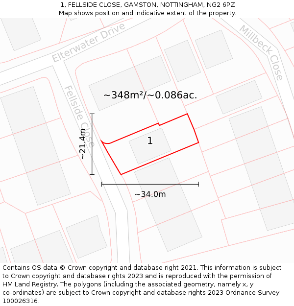 1, FELLSIDE CLOSE, GAMSTON, NOTTINGHAM, NG2 6PZ: Plot and title map