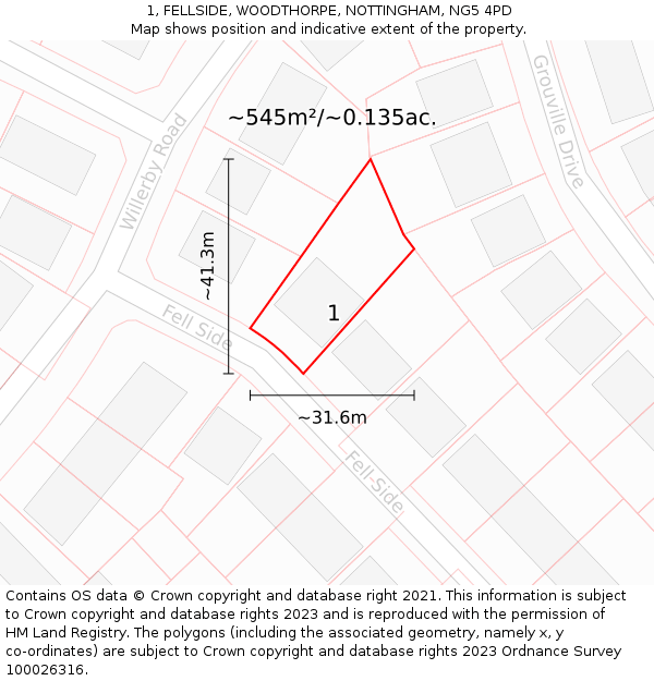 1, FELLSIDE, WOODTHORPE, NOTTINGHAM, NG5 4PD: Plot and title map