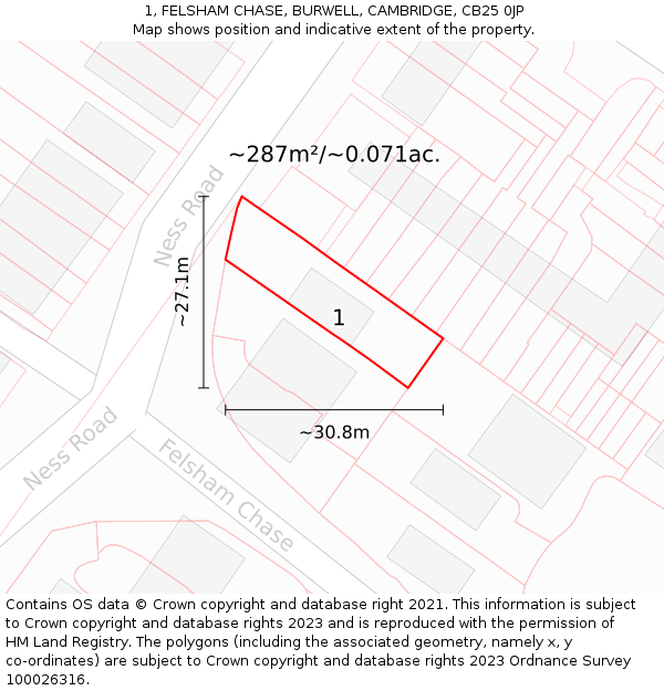 1, FELSHAM CHASE, BURWELL, CAMBRIDGE, CB25 0JP: Plot and title map