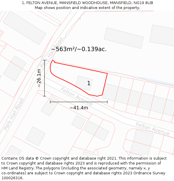 1, FELTON AVENUE, MANSFIELD WOODHOUSE, MANSFIELD, NG19 8UB: Plot and title map