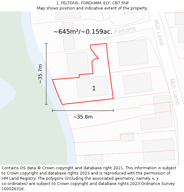 1, FELTONS, FORDHAM, ELY, CB7 5NF: Plot and title map