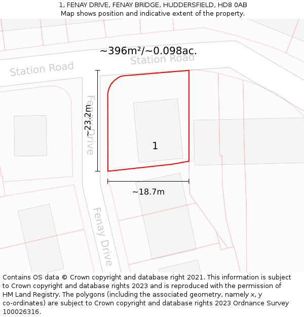 1, FENAY DRIVE, FENAY BRIDGE, HUDDERSFIELD, HD8 0AB: Plot and title map