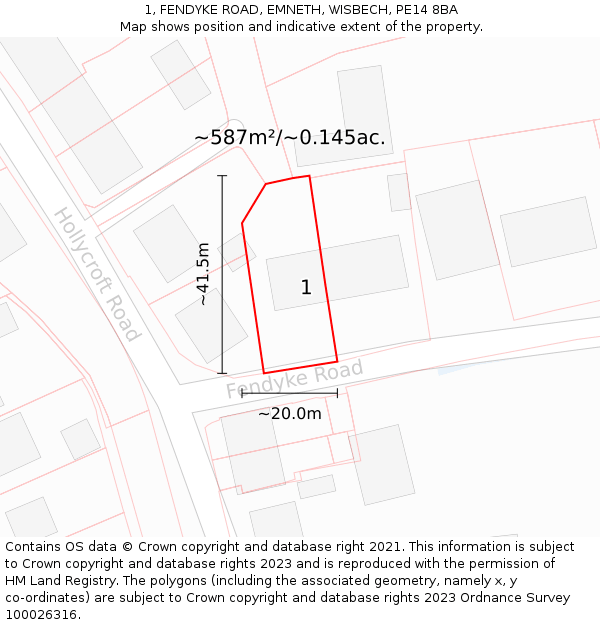 1, FENDYKE ROAD, EMNETH, WISBECH, PE14 8BA: Plot and title map