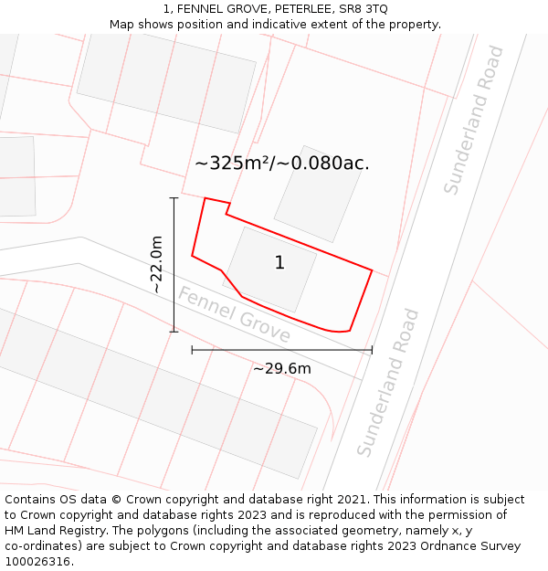 1, FENNEL GROVE, PETERLEE, SR8 3TQ: Plot and title map