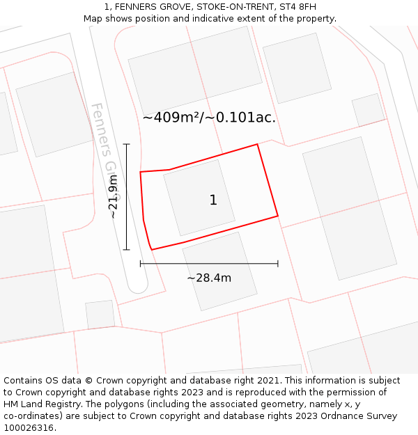 1, FENNERS GROVE, STOKE-ON-TRENT, ST4 8FH: Plot and title map