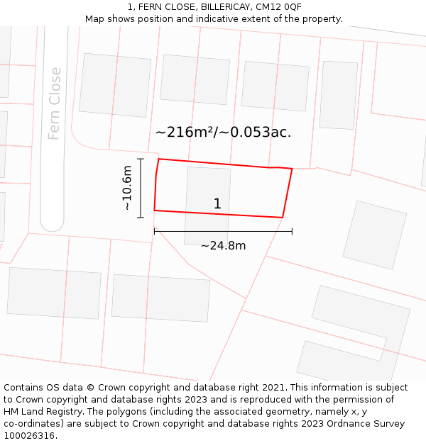1, FERN CLOSE, BILLERICAY, CM12 0QF: Plot and title map