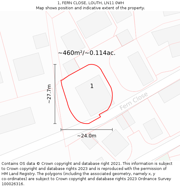 1, FERN CLOSE, LOUTH, LN11 0WH: Plot and title map