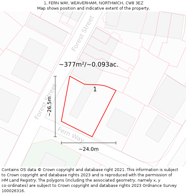 1, FERN WAY, WEAVERHAM, NORTHWICH, CW8 3EZ: Plot and title map