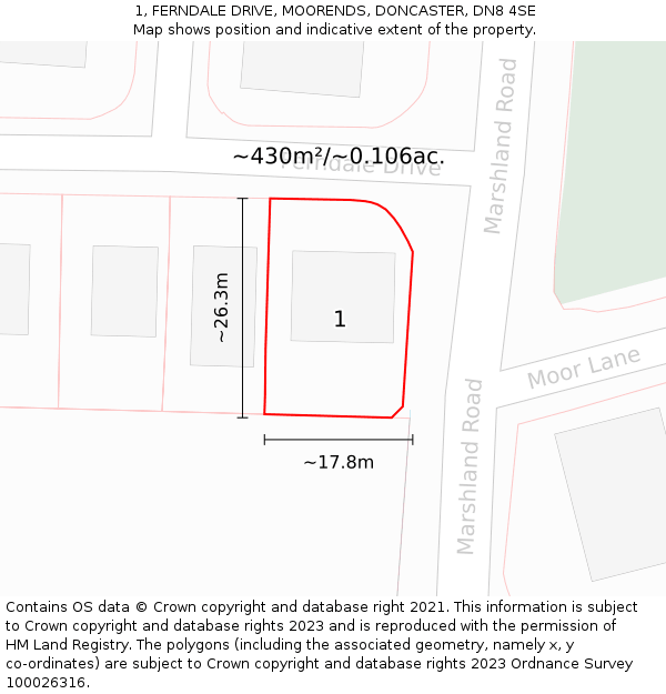 1, FERNDALE DRIVE, MOORENDS, DONCASTER, DN8 4SE: Plot and title map