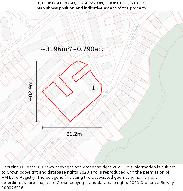 1, FERNDALE ROAD, COAL ASTON, DRONFIELD, S18 3BT: Plot and title map