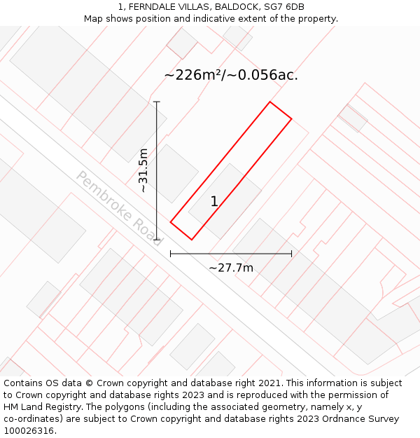 1, FERNDALE VILLAS, BALDOCK, SG7 6DB: Plot and title map