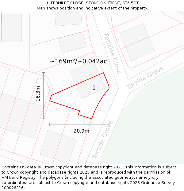 1, FERNILEE CLOSE, STOKE-ON-TRENT, ST6 5DT: Plot and title map