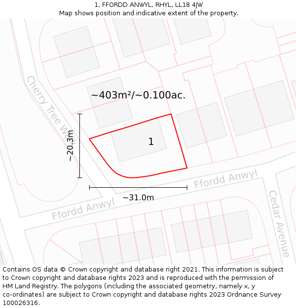 1, FFORDD ANWYL, RHYL, LL18 4JW: Plot and title map