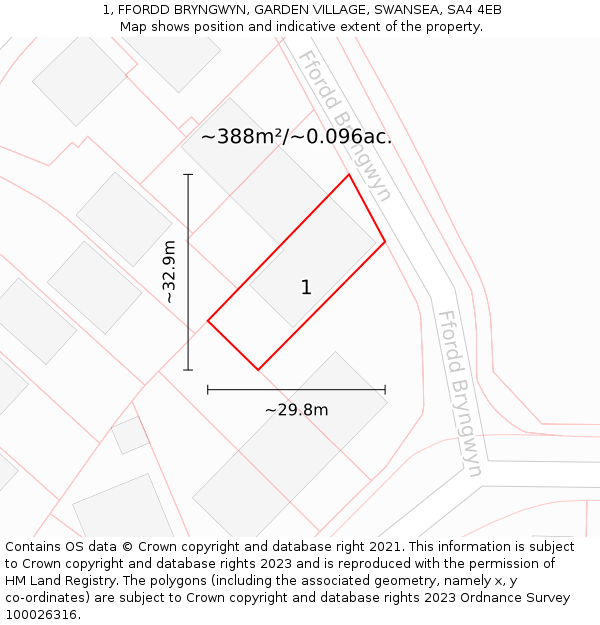 1, FFORDD BRYNGWYN, GARDEN VILLAGE, SWANSEA, SA4 4EB: Plot and title map