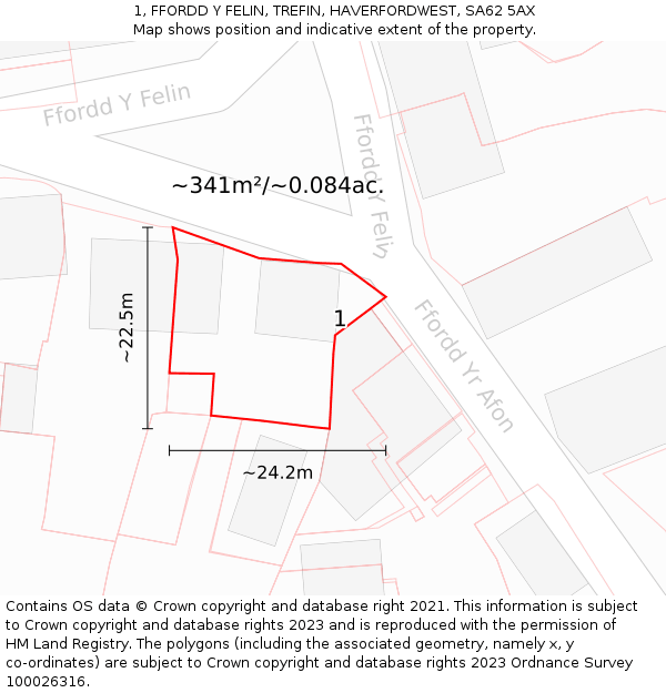 1, FFORDD Y FELIN, TREFIN, HAVERFORDWEST, SA62 5AX: Plot and title map