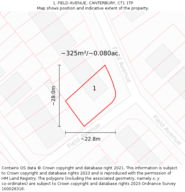 1, FIELD AVENUE, CANTERBURY, CT1 1TP: Plot and title map