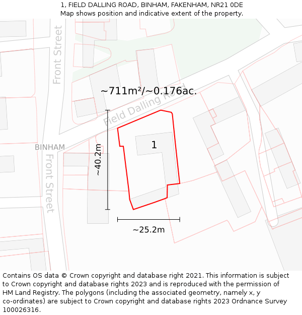 1, FIELD DALLING ROAD, BINHAM, FAKENHAM, NR21 0DE: Plot and title map