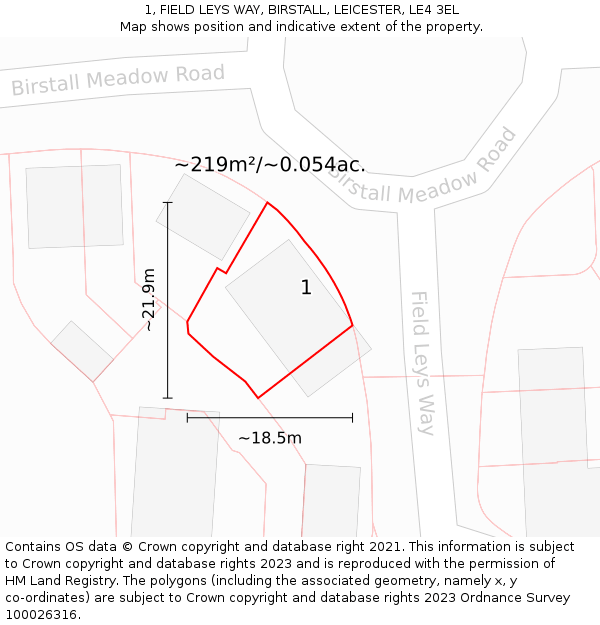 1, FIELD LEYS WAY, BIRSTALL, LEICESTER, LE4 3EL: Plot and title map