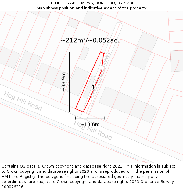 1, FIELD MAPLE MEWS, ROMFORD, RM5 2BF: Plot and title map