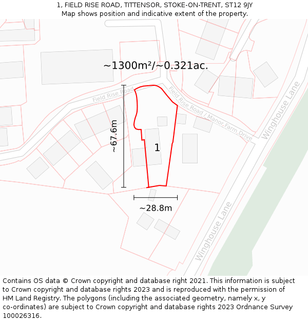 1, FIELD RISE ROAD, TITTENSOR, STOKE-ON-TRENT, ST12 9JY: Plot and title map